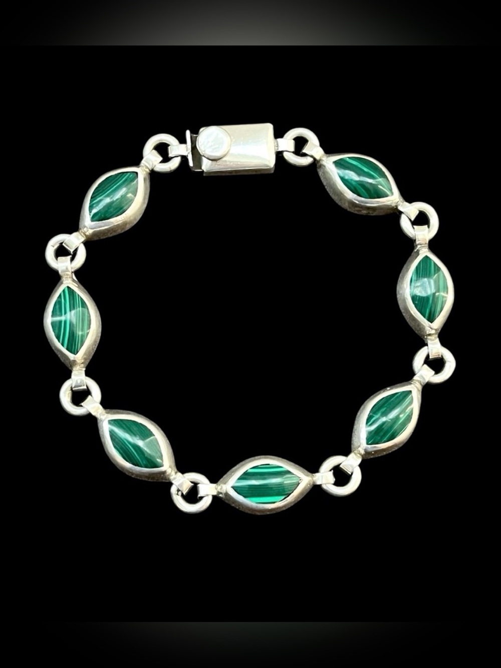 Vintage sterling silver Mexican malachite bracelet Artist signed